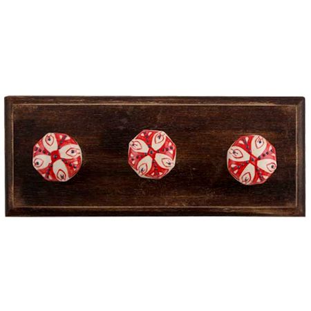 Red Octagon Ceramic Wooden Hooks